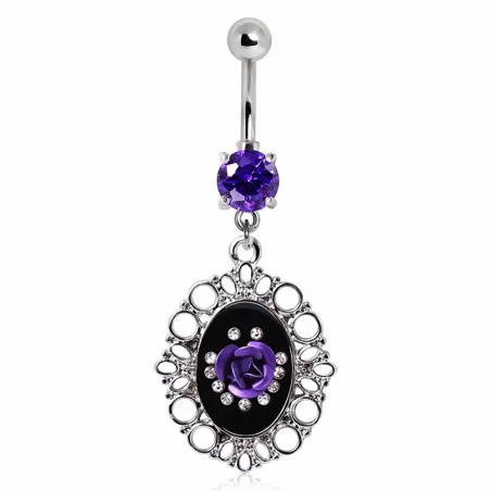 Piercing nombril cadre et rose tanzanite