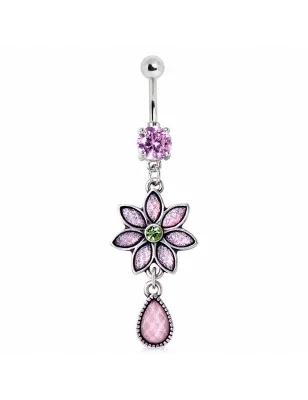 Piercing nombril fleur opale rose