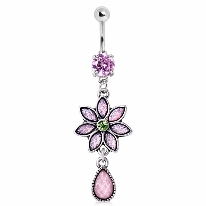 Piercing nombril fleur opale rose