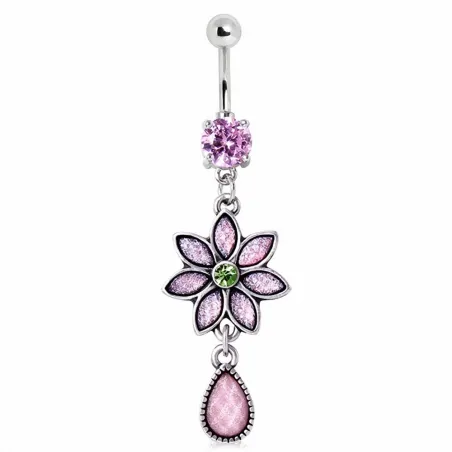 Piercing nombril fleur opale rose