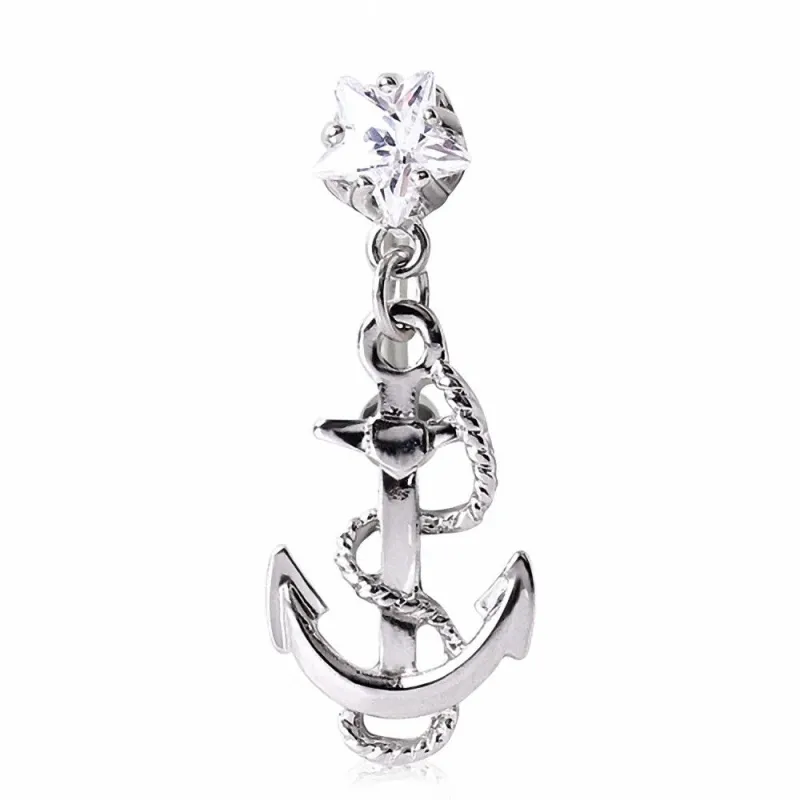 Piercing nombril inversé ancre marine