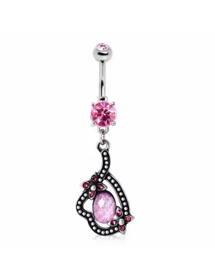 Piercing nombril floral opale rose