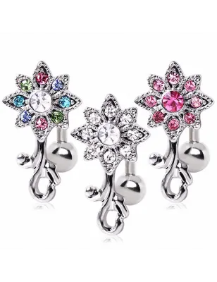 Piercing nombril inversé fleur gemmes