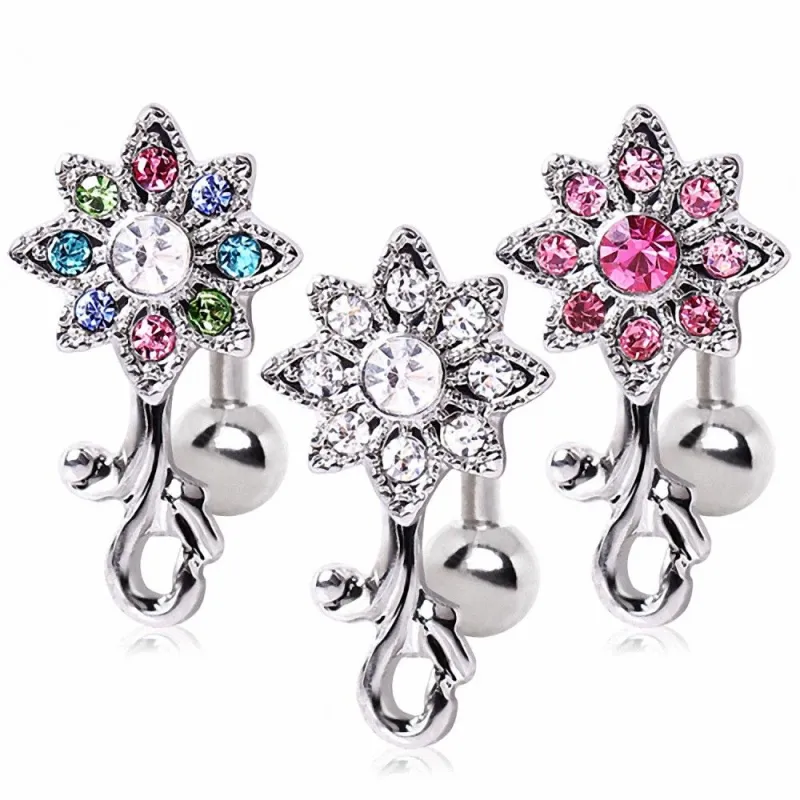 Piercing nombril inversé fleur gemmes