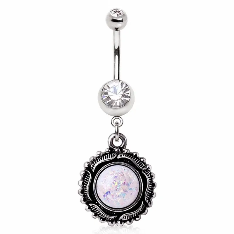 Piercing nombril broche opale blanche Piercing nombril broche opale blanche