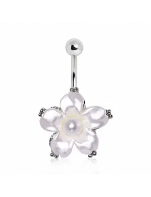 Piercing nombril fleur blanche perlée