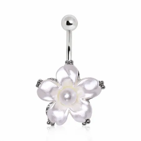 Piercing nombril fleur blanche perlée