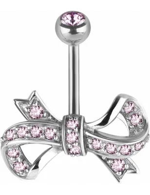 Piercing nombril Swarovski Zirconia Ruban rose