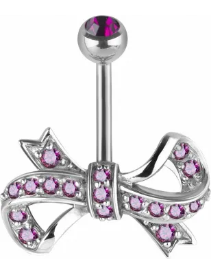 Piercing nombril Swarovski Zirconia Ruban fuchsia