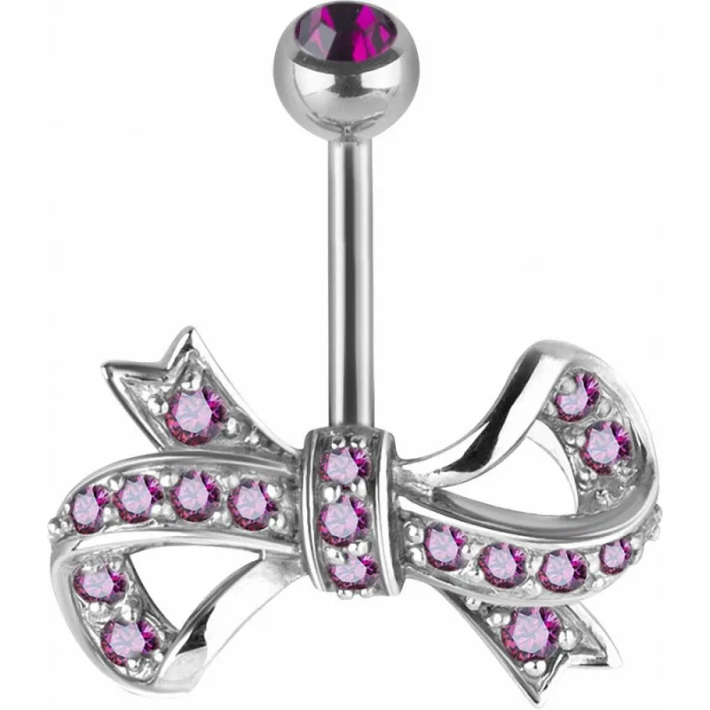 Piercing nombril Swarovski Zirconia Ruban fuchsia