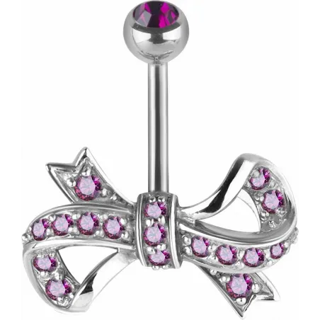 Piercing nombril Swarovski Zirconia Ruban fuchsia