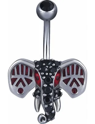 Piercing nombril Swarovski Zirconia Eléphant noir et rouge