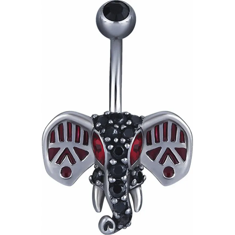 Piercing nombril Swarovski Zirconia Eléphant noir et rouge