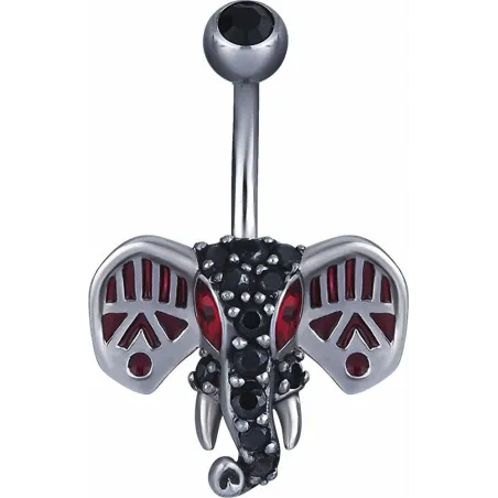 Piercing nombril Swarovski Zirconia Eléphant noir et rouge