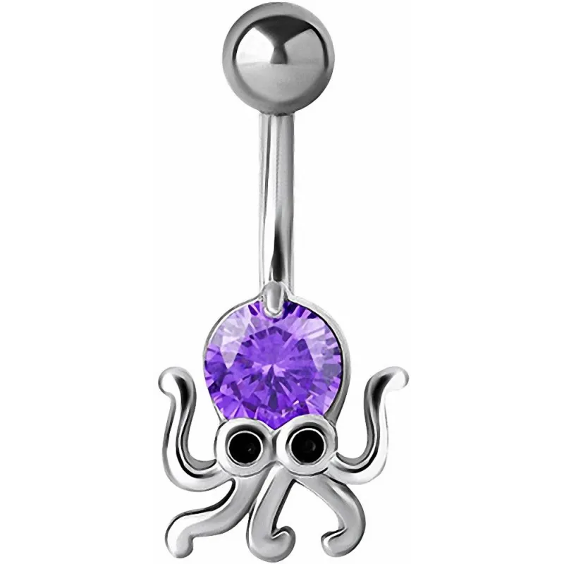 Piercing nombril pieuvre crystal Swarovski violet