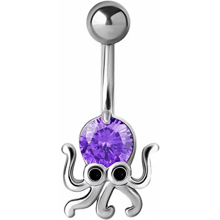 Piercing nombril pieuvre crystal Swarovski violet