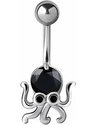 Piercing nombril pieuvre crystal Swarovski noir
