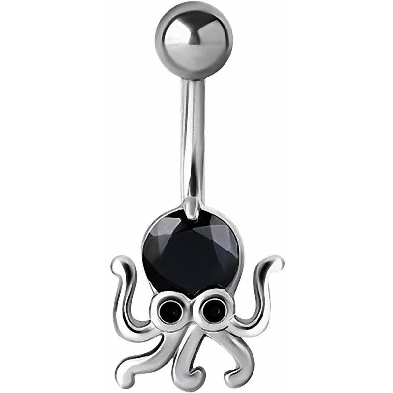 Piercing nombril pieuvre crystal Swarovski noir