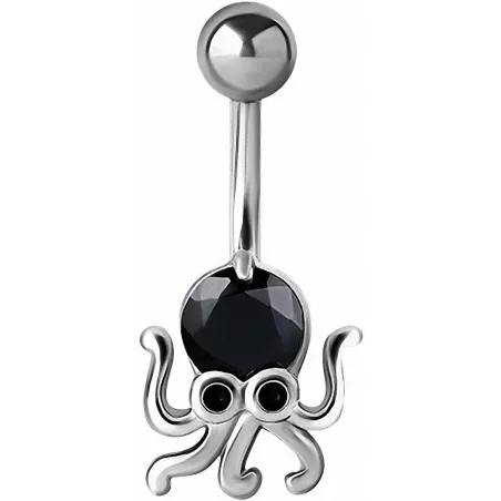 Piercing nombril pieuvre crystal Swarovski noir