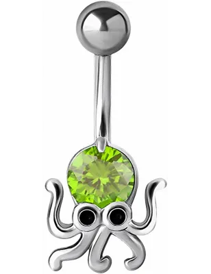 Piercing nombril pieuvre crystal Swarovski vert