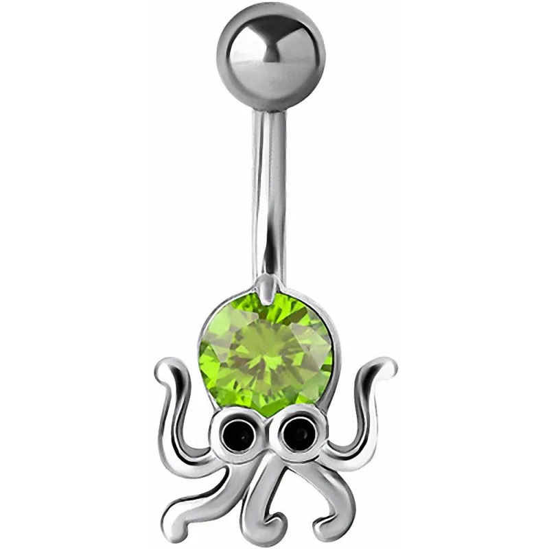 Piercing nombril pieuvre crystal Swarovski vert