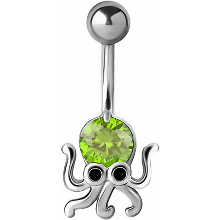Piercing nombril pieuvre crystal Swarovski vert