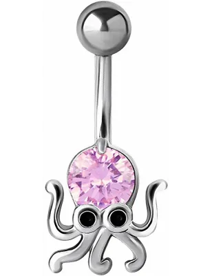 Piercing nombril pieuvre crystal Swarovski rose