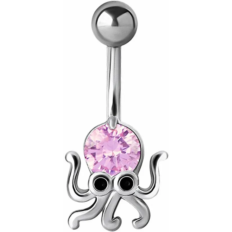 Piercing nombril pieuvre crystal Swarovski rose