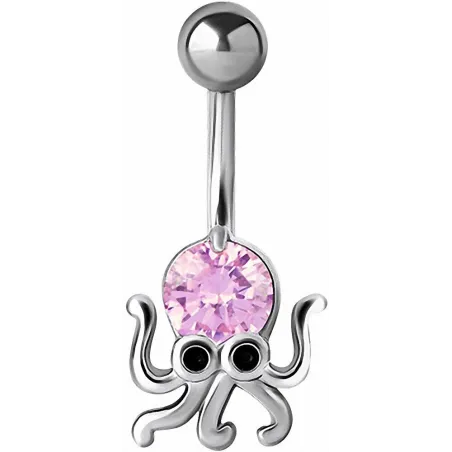 Piercing nombril pieuvre crystal Swarovski rose