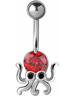 Piercing nombril pieuvre crystal Swarovski rouge