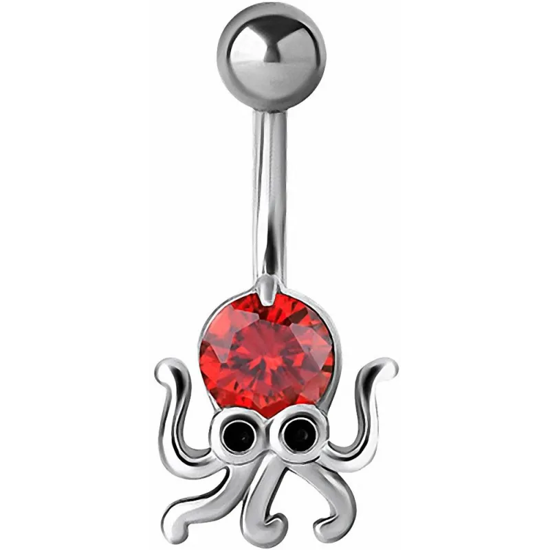 Piercing nombril pieuvre crystal Swarovski rouge