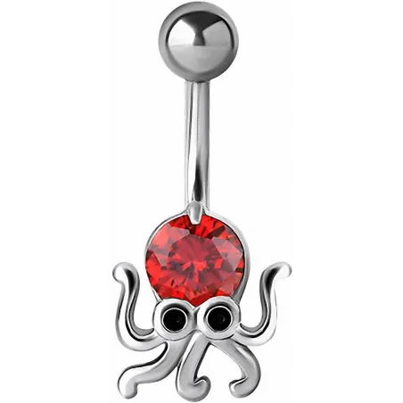 Piercing nombril pieuvre crystal Swarovski rouge