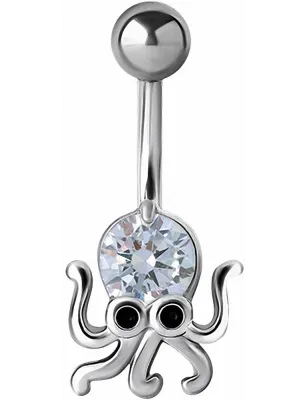 Piercing nombril pieuvre crystal Swarovski blanc
