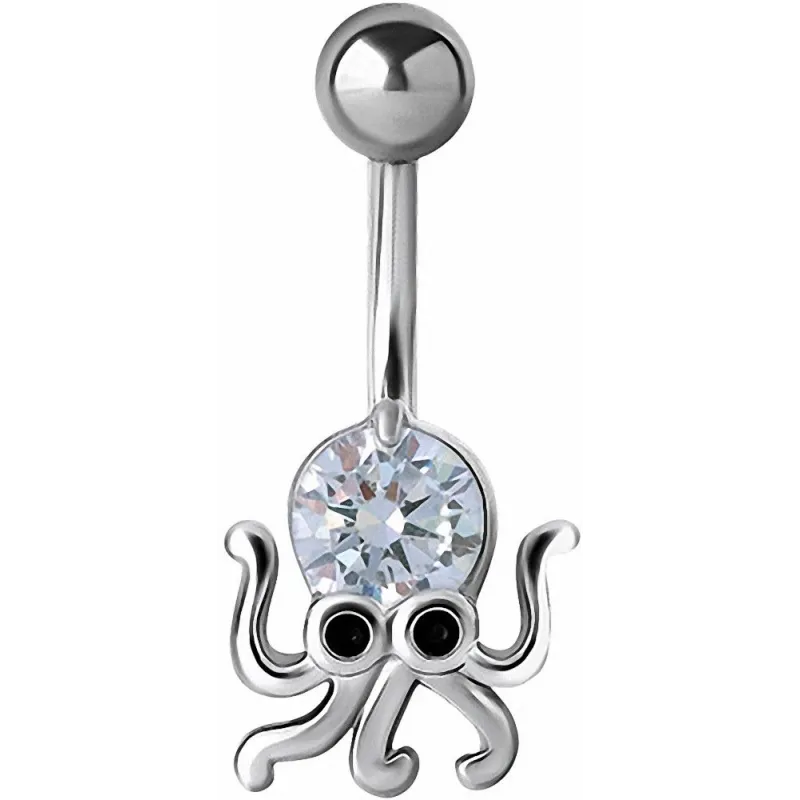 Piercing nombril pieuvre crystal Swarovski blanc