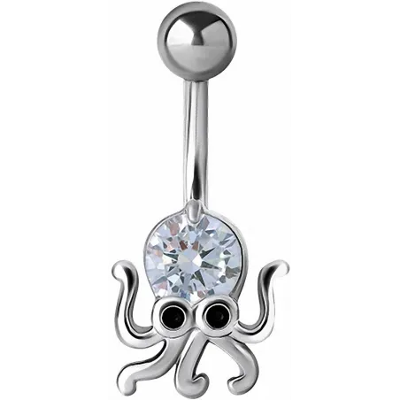 Piercing nombril pieuvre crystal Swarovski blanc