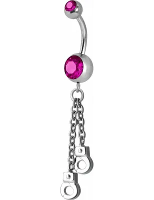 Piercing nombril Crystal Swarovski menottes fuchsia