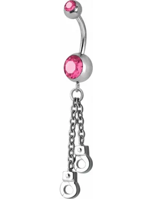 Piercing nombril Crystal Swarovski menottes rose