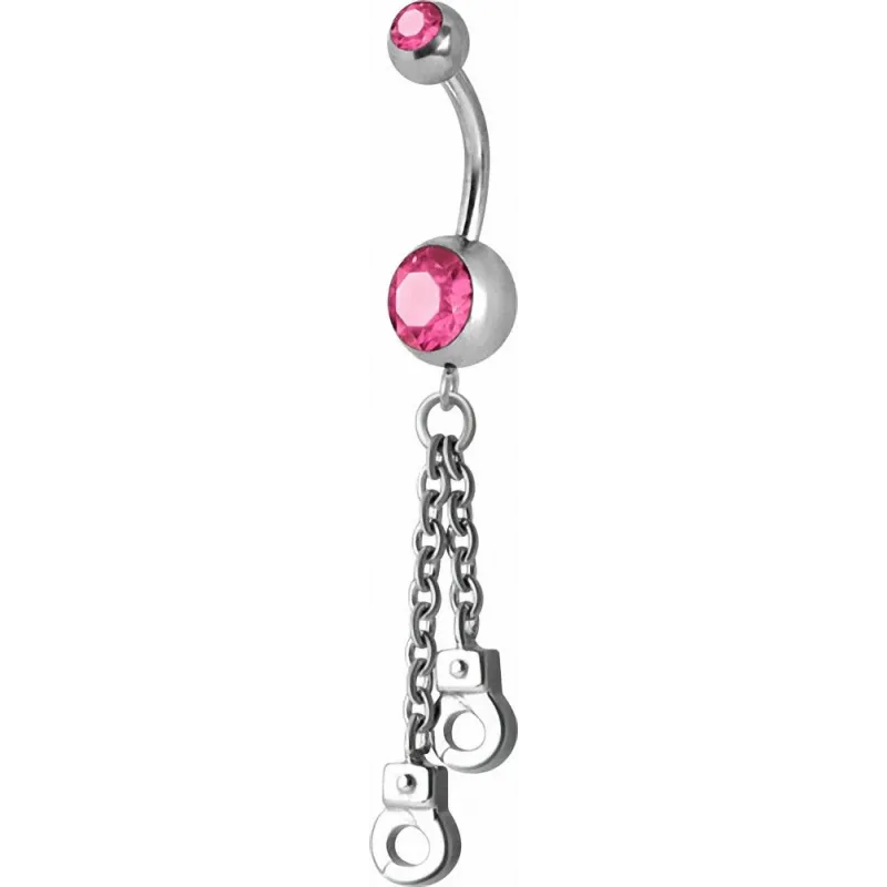 Piercing nombril Crystal Swarovski menottes rose