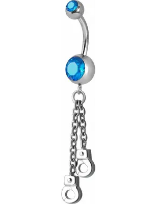 Piercing nombril Crystal Swarovski menottes bleu clair