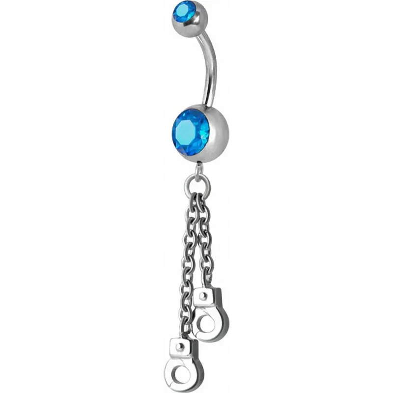 Piercing nombril Crystal Swarovski menottes bleu clair