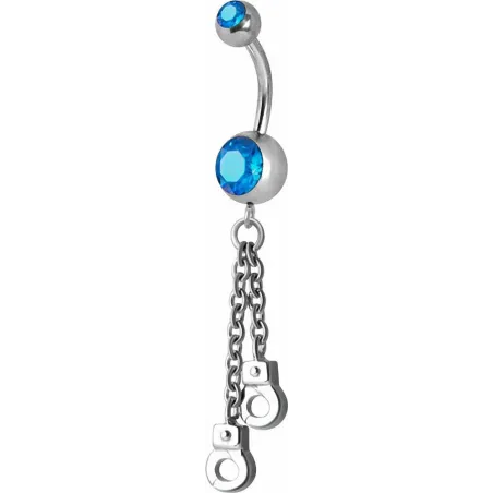 Piercing nombril Crystal Swarovski menottes bleu clair