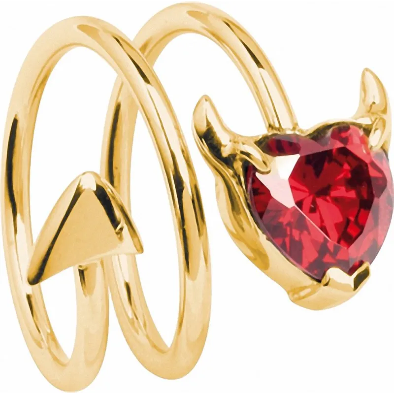 Bague femme dorée coeur de diable rouge