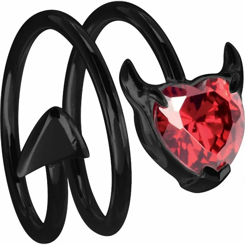 Bague femme noire coeur de diable rouge