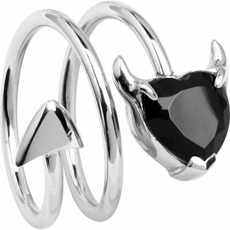 Bague femme argenté coeur de diable noir