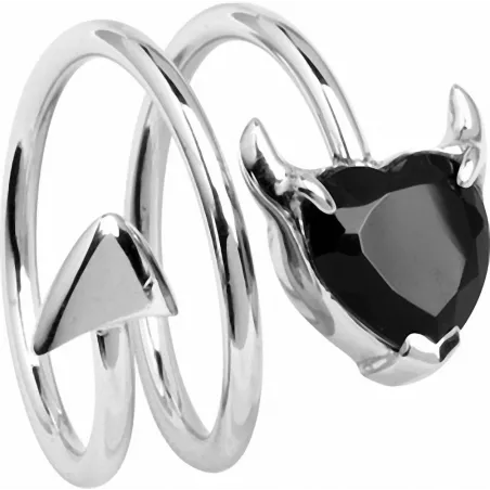 Bague femme argenté coeur de diable noir