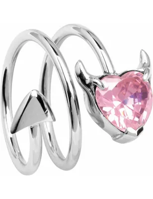 Bague femme argenté coeur de diable rose