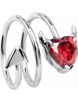 Bague femme argenté coeur de diable rouge