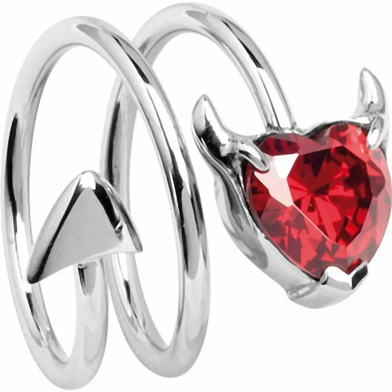 Bague femme argenté coeur de diable rouge