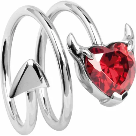 Bague femme argenté coeur de diable rouge