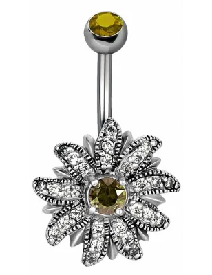 Piercing nombril Crystal Evolution fleur d'edelweiss Zirconia Swarovski